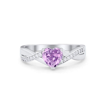 Infinity Accent Wedding Ring Heart Simulated Lavender CZ 925 Sterling Silver